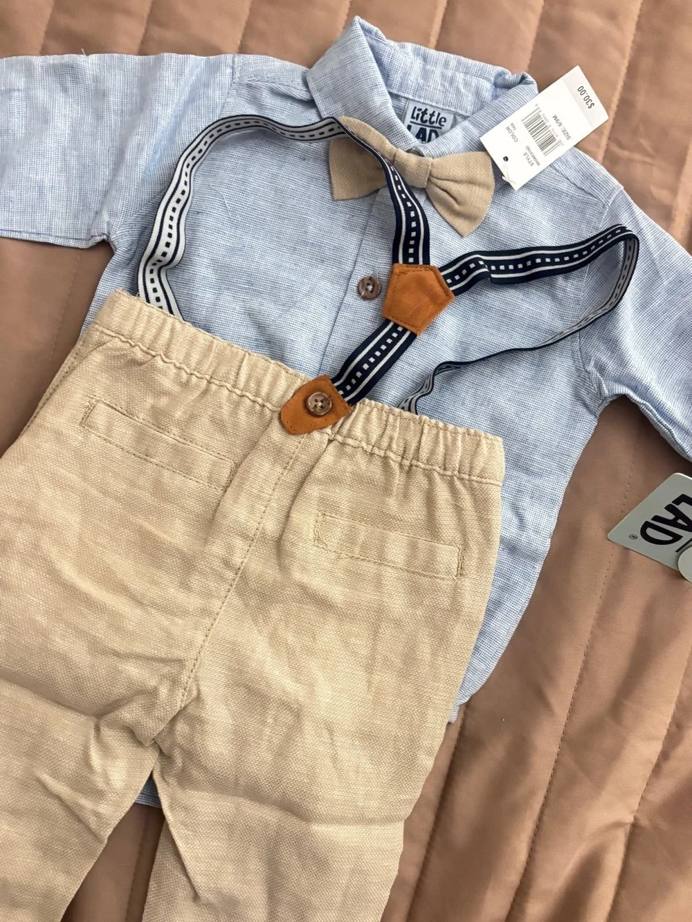 Little Lad Navy Stripe Suspenders for Kids - Blue & Tan